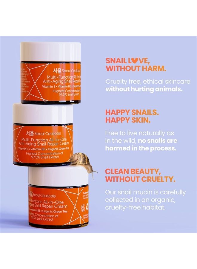 Korean Skin Care 97.5% Snail Mucin Repair Cream - Korean Moisturizer Day Night Cream Snail Mucin Extract - All In One Recovery Power For The Most Effective K Beauty Routine 2oz