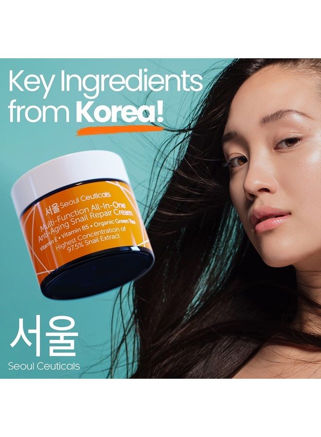 Korean Skin Care 97.5% Snail Mucin Repair Cream - Korean Moisturizer Day Night Cream Snail Mucin Extract - All In One Recovery Power For The Most Effective K Beauty Routine 2oz