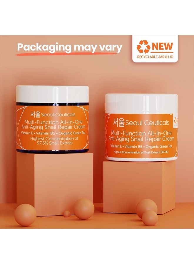 Korean Skin Care 97.5% Snail Mucin Repair Cream - Korean Moisturizer Day Night Cream Snail Mucin Extract - All In One Recovery Power For The Most Effective K Beauty Routine 2oz
