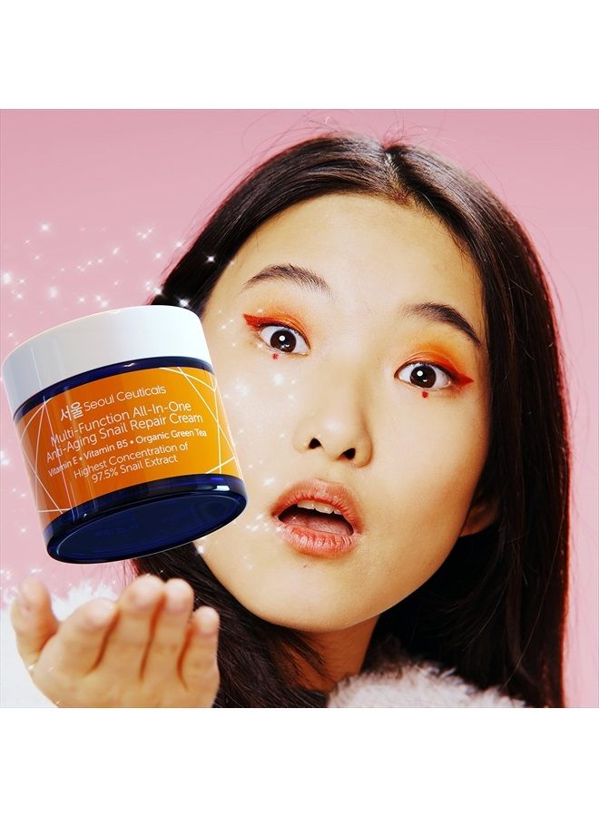 Korean Skin Care 97.5% Snail Mucin Repair Cream - Korean Moisturizer Day Night Cream Snail Mucin Extract - All In One Recovery Power For The Most Effective K Beauty Routine 2oz