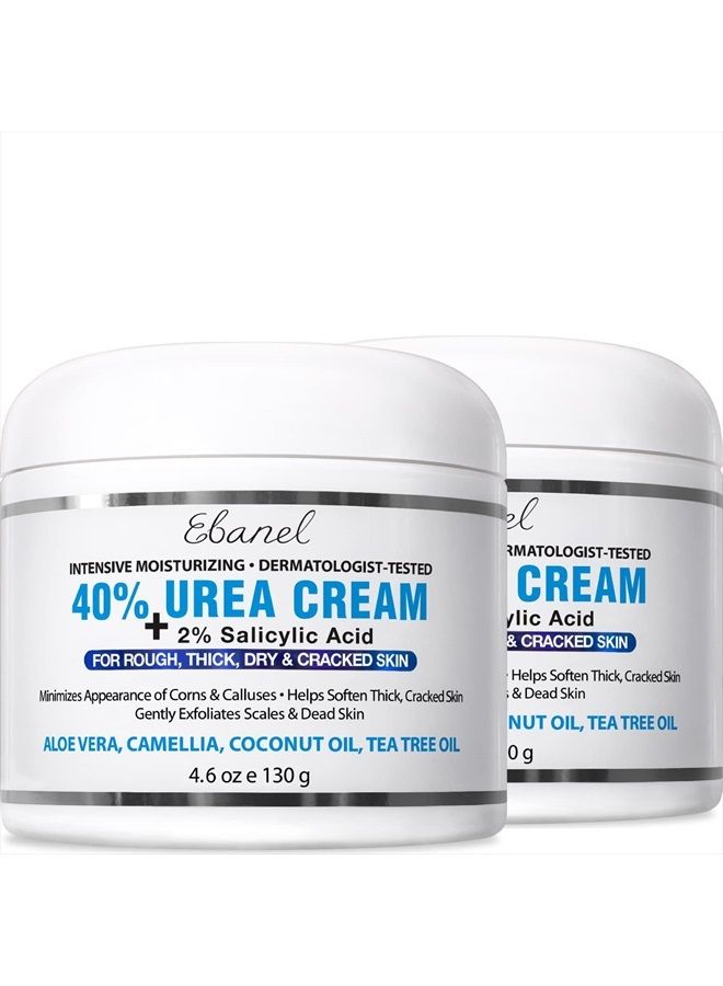 Urea Cream 40% plus Salicylic Acid, 2-Pack Foot Cream for Dry Cracked Feet Heels Knees Elbows Hands Repair Treatment, Foot Moisturizer Corn Callus Dead Skin Remover Toenail Softener for Feet