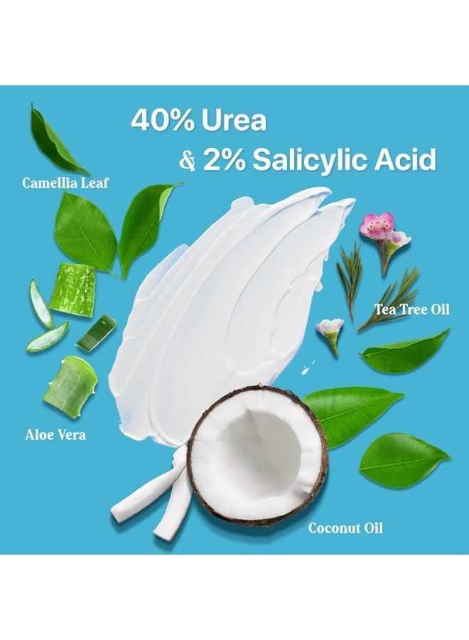 Urea Cream 40% plus Salicylic Acid, 2-Pack Foot Cream for Dry Cracked Feet Heels Knees Elbows Hands Repair Treatment, Foot Moisturizer Corn Callus Dead Skin Remover Toenail Softener for Feet