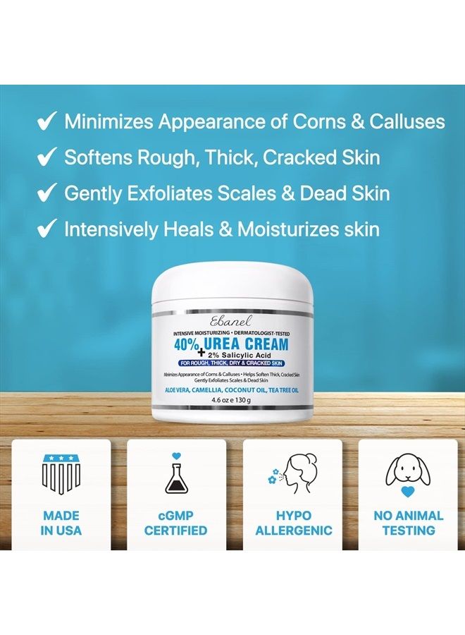 Urea Cream 40% plus Salicylic Acid, 2-Pack Foot Cream for Dry Cracked Feet Heels Knees Elbows Hands Repair Treatment, Foot Moisturizer Corn Callus Dead Skin Remover Toenail Softener for Feet