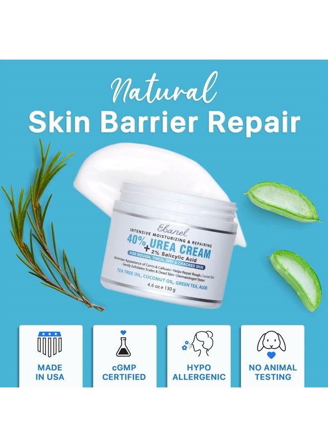 Urea Cream 40% plus Salicylic Acid 2%, Foot Cream for Dry Cracked Feet Heels Knees Elbows Hands Repair Treatment, Foot Moisturizer Corn Callus Dead Skin Remover Toenail Softener for Feet Care