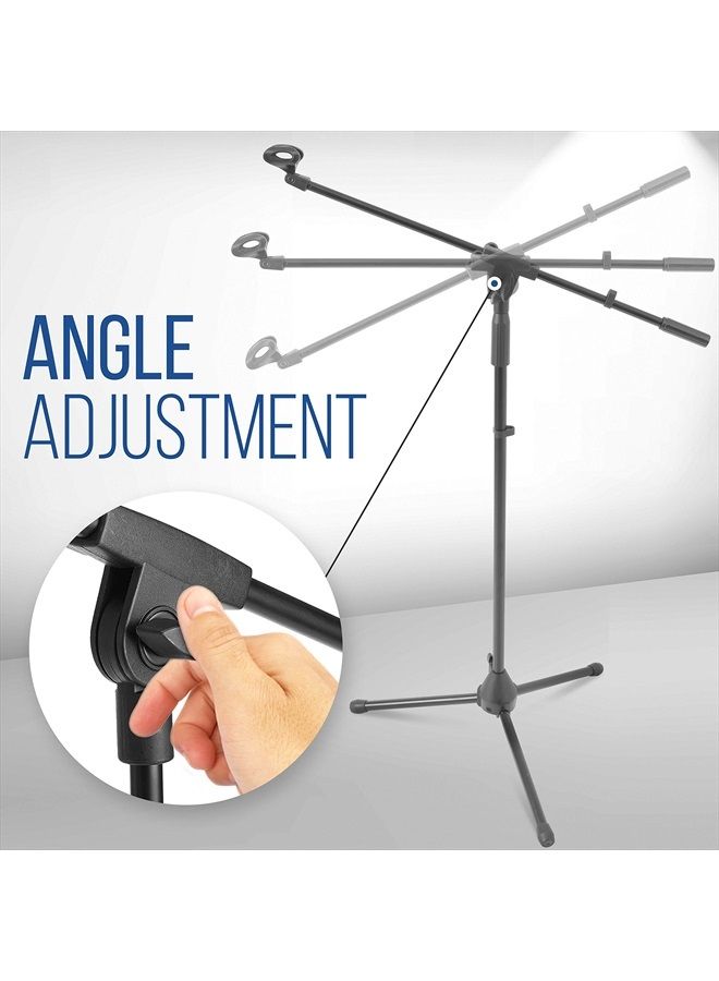 Foldable Tripod Microphone Stand - Universal Mic Mount and Height Adjustable from 37.5'' to 65.0'' Inch High w/ Extending Telescoping Boom Arm Up to 28.0'' - Knob Tension Lock Mechanism PMKS3