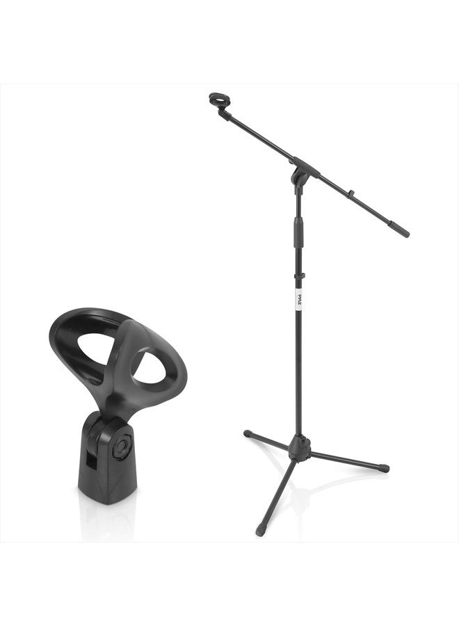 Foldable Tripod Microphone Stand - Universal Mic Mount and Height Adjustable from 37.5'' to 65.0'' Inch High w/ Extending Telescoping Boom Arm Up to 28.0'' - Knob Tension Lock Mechanism PMKS3