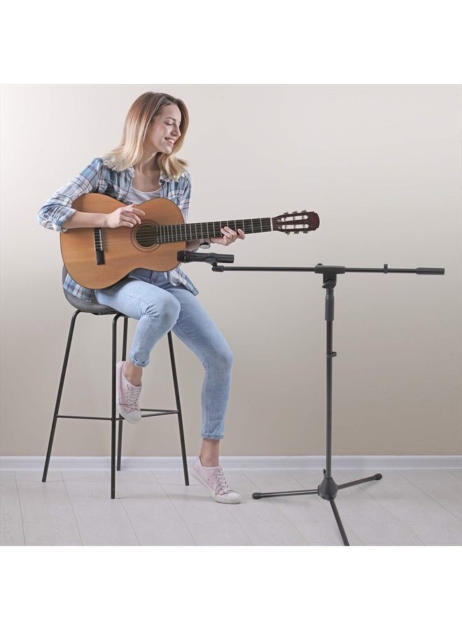 Foldable Tripod Microphone Stand - Universal Mic Mount and Height Adjustable from 37.5'' to 65.0'' Inch High w/ Extending Telescoping Boom Arm Up to 28.0'' - Knob Tension Lock Mechanism PMKS3