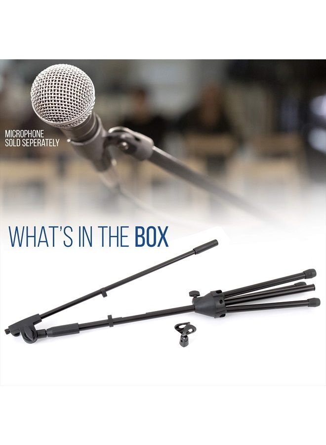 Foldable Tripod Microphone Stand - Universal Mic Mount and Height Adjustable from 37.5'' to 65.0'' Inch High w/ Extending Telescoping Boom Arm Up to 28.0'' - Knob Tension Lock Mechanism PMKS3