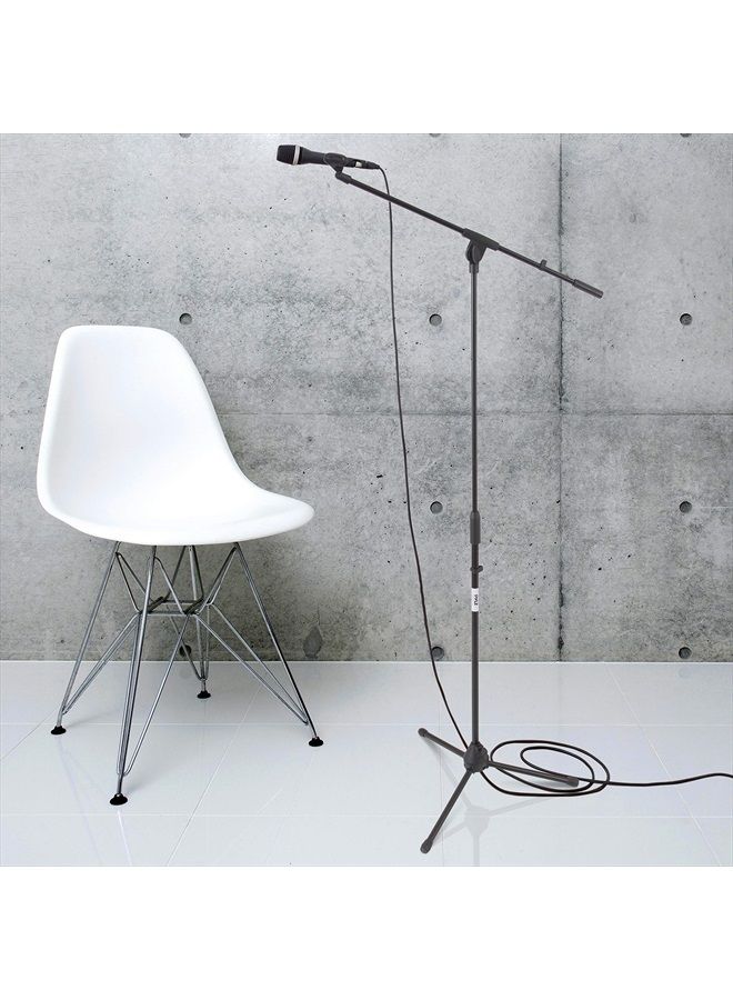 Foldable Tripod Microphone Stand - Universal Mic Mount and Height Adjustable from 37.5'' to 65.0'' Inch High w/ Extending Telescoping Boom Arm Up to 28.0'' - Knob Tension Lock Mechanism PMKS3