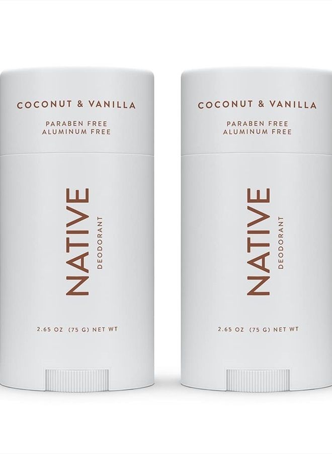 Deodorant | Natural Deodorant for Women and Men, Aluminum Free with Baking Soda, Probiotics, Coconut Oil and Shea Butter | Coconut & Vanilla - Pack of 2