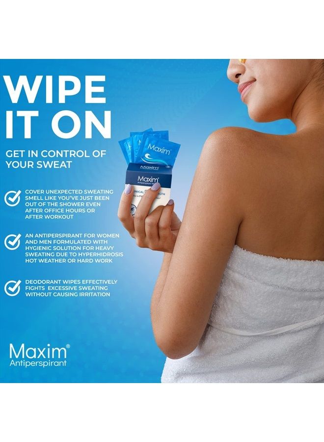 Maxim® Clinical Strength Antiperspirant Wipes for hyperhidrosis Excessive Sweating – Reduces Sweat – Antiperspirant for Men and Women Certain to Keep you Dri. 10 wipes