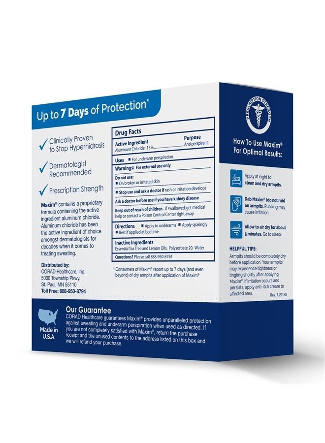 Maxim® Clinical Strength Antiperspirant Wipes for hyperhidrosis Excessive Sweating – Reduces Sweat – Antiperspirant for Men and Women Certain to Keep you Dri. 10 wipes