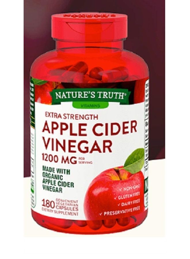 Organic Apple Cider Vinegar Extra Strength Quick Release 1200 MG Gluten Free, Dairy Free, Non -GMO, No Preservative - 180 Vegetarian Capsules (1 Pack - 180 Capsules)