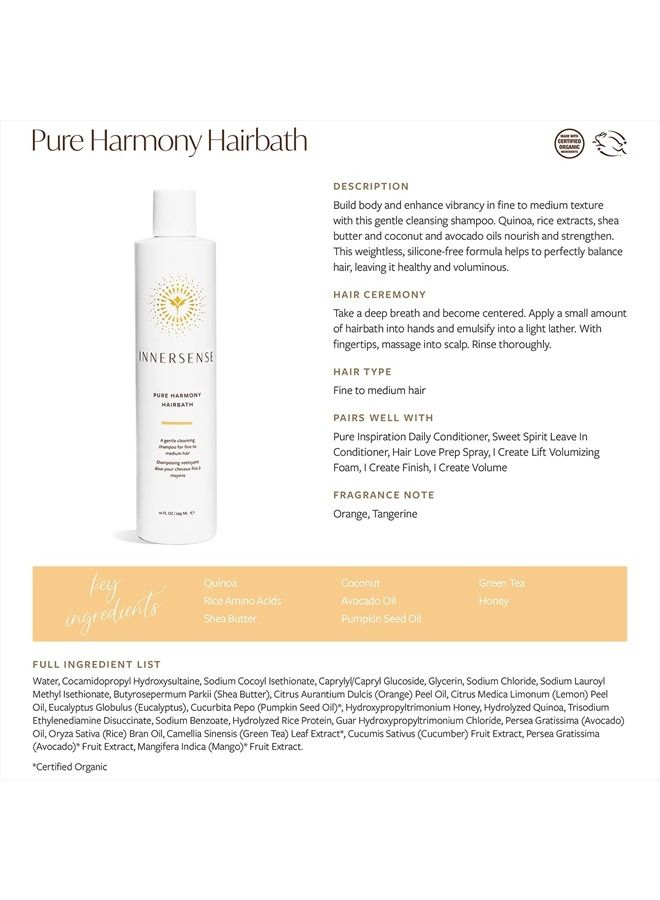 Organic Beauty - Natural Pure Harmony Hairbath Shampoo | Non-Toxic, Cruelty-Free, Clean Haircare (10oz)