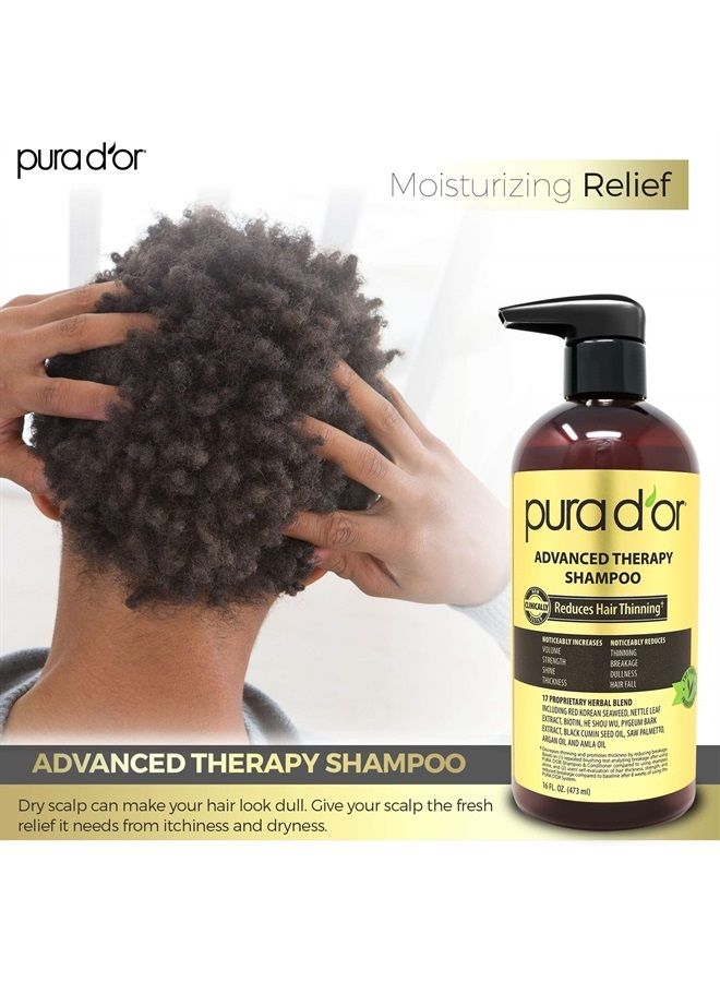 Advanced Therapy Shampoo (16oz) Reduces Hair Thinning & Increases Volume, No Sulfate, Biotin Shampoo Infused with Argan Oil, Aloe Vera for All Hair Types, Men & Women (Packaging May Vary)