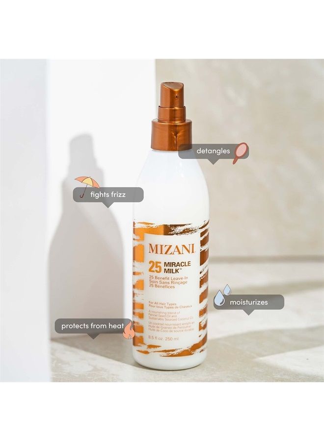 Mizani 25 Benefit Miracle Milk Leave in Conditioner | Heat Protectant and Detangler Spray| Formulated with Coconut Oil | For Frizzy & Curly Hair | 8.5 fl oz