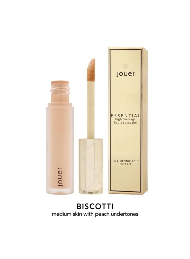 Essential High Coverage Liquid Concealer - Soft Matte Finish - Color Corrector for Spot Coverage, Under Eye Dark Circles and Contour, Biscotti