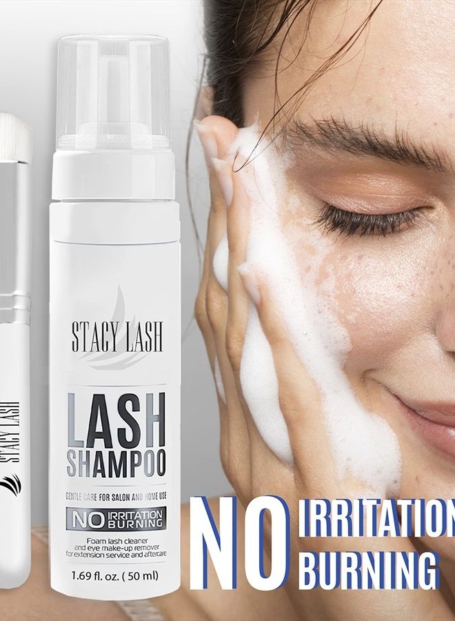 Eyelash Extension Shampoo Brush / 1.69 fl.oz / 50ml / Eyelid Foaming Cleanser/Wash for Extensions & Natural Lashes/Safe Makeup Remover/Supplies for Professional & Home Use