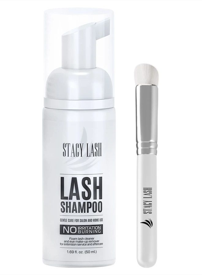 Eyelash Extension Shampoo Brush / 1.69 fl.oz / 50ml / Eyelid Foaming Cleanser/Wash for Extensions & Natural Lashes/Safe Makeup Remover/Supplies for Professional & Home Use
