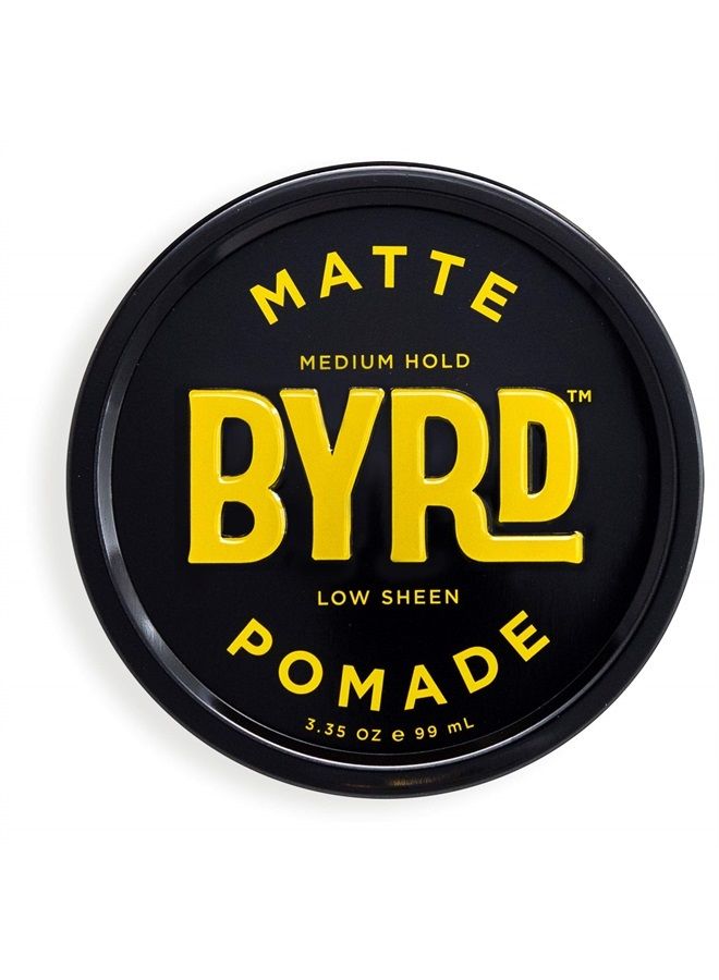 BYRD Hair Matte Pomade - Medium Hold, No Sheen, For All Hair Types, Mineral Oil Free, Paraben Free, Phthalate Free, Sulfate Free, Cruelty Free, Water Based, 3.35oz