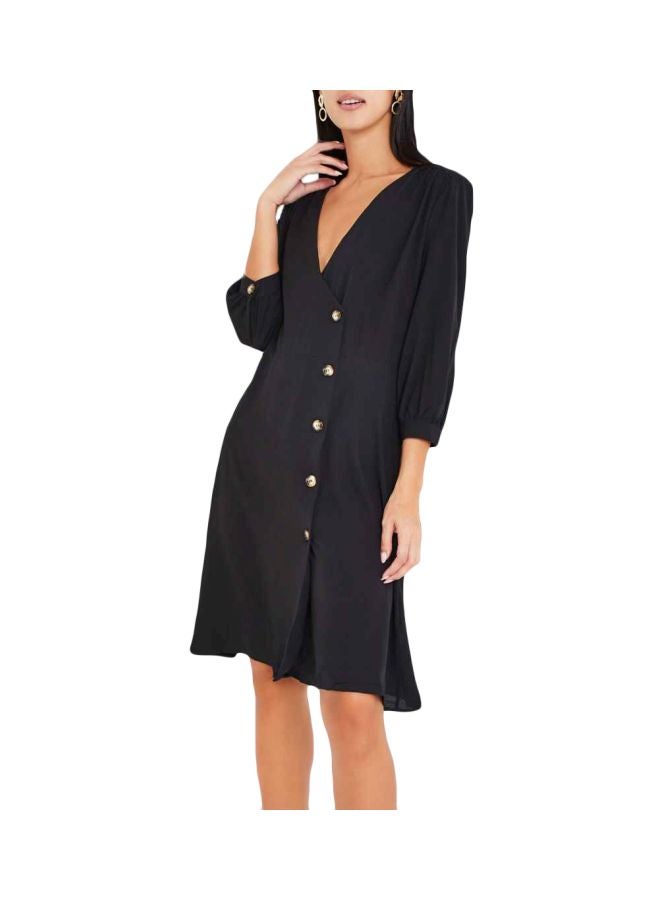 Plunge Neck Dress Black