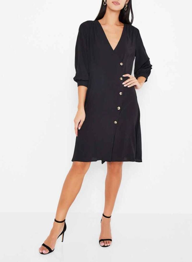 Plunge Neck Dress Black