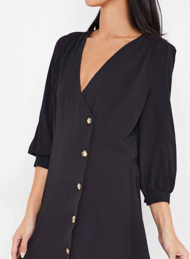 Plunge Neck Dress Black