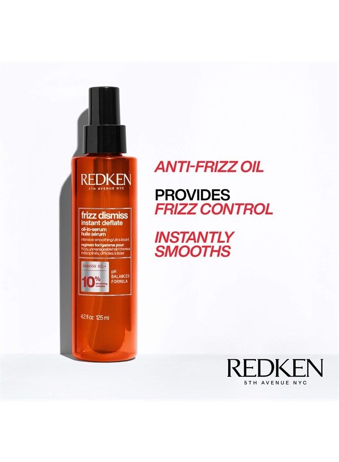 Redken Frizz Dismiss Instant Deflate Oil-In-Serum | For Frizzy Hair | Enhances Smoothness & Shine | With Babassu Oil | Sulfate Free | Packaging May Vary, 4.2 Fl Oz
