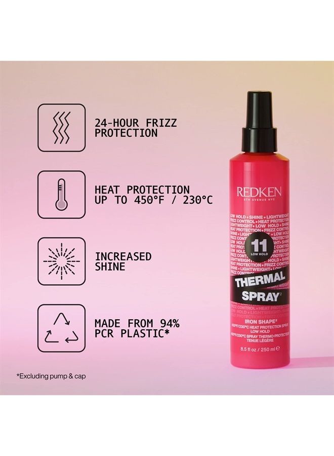 Redken Thermal Spray 11 Low Hold | Thermal Smoothing Holding Spray | For All Hair Types | Provides a Smooth, Silky & Frizz-Free Blow-Dry Finish | Mild Control | Protects Against Heat Damage | 8.5 Oz