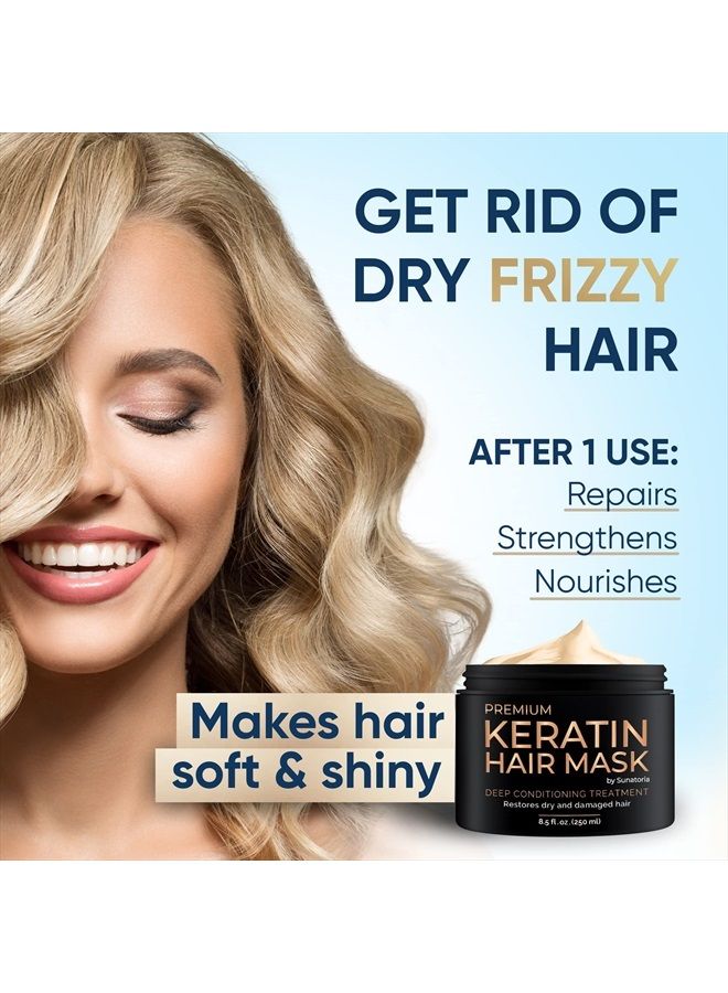 Keratin Hair Mask - Professional Treatment for Hair Repair, Nourishment & Beauty - Hair Mask for All Hair Types - Vitamin Complex with Omega 3, 9, Vitamin E - Protein Nourishment Masque - Ke