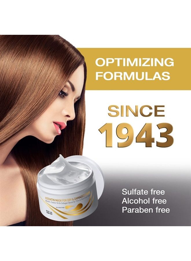 Vitamins Keratin Hair Mask Deep Conditioner - Biotin Protein with Castor Oil Repair for Dry Damaged and Color Treated Hair - Conditioning Treatment for Curly or Straight Thin Fine Hair