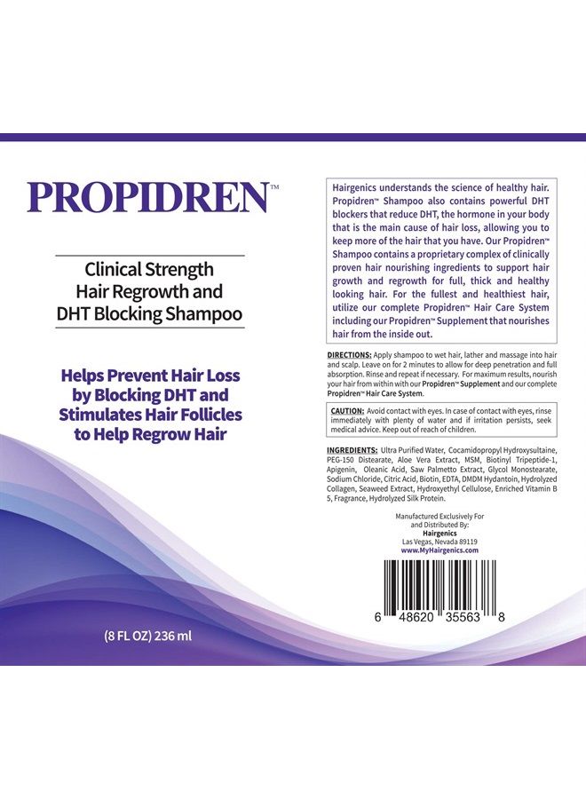 Hairgenics Propidren Hair Growth Shampoo for Thinning and Balding Hair with Biotin , Keratin, and Powerful DHT Blockers to Prevent Hair Loss, Nourish and Stimulate Hair Follicles and Help Regrow Hair.