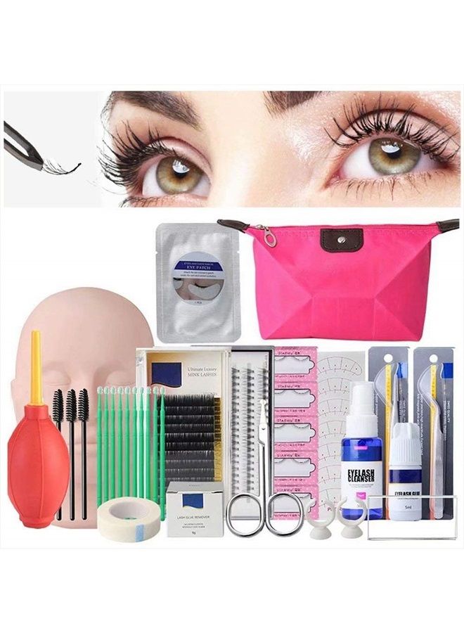 Eyelashes Extension Kit, EBANKU 19PCS Lashes Extension Practice Exercise Set, Mannequin Training Makeup False Eyelashes Extension Glue Tool With Bag For Makeup Practice Eye Lashes Graft
