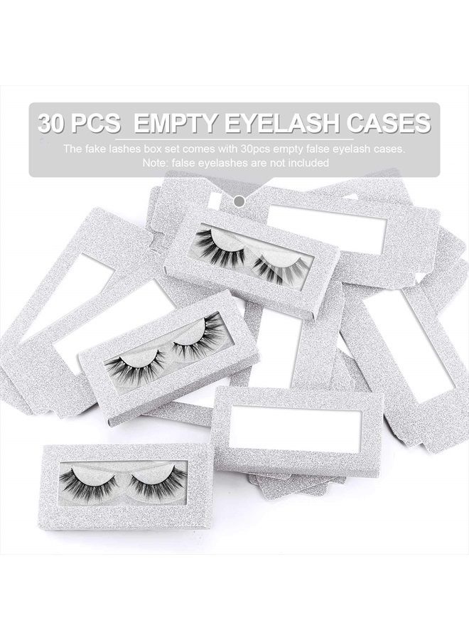 30 Pieces Eyelashes Packaging Box, Empty Eyelash Boxes Lash Box Packaging Glitter Paper Eyelash Storage Box Soft Paper Lash Case (Silver)