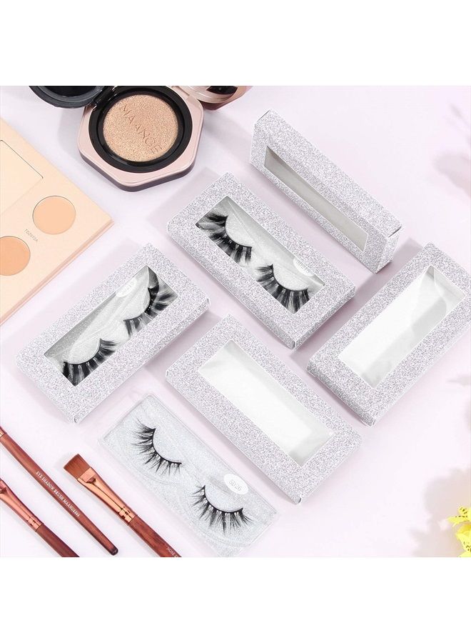 30 Pieces Eyelashes Packaging Box, Empty Eyelash Boxes Lash Box Packaging Glitter Paper Eyelash Storage Box Soft Paper Lash Case (Silver)