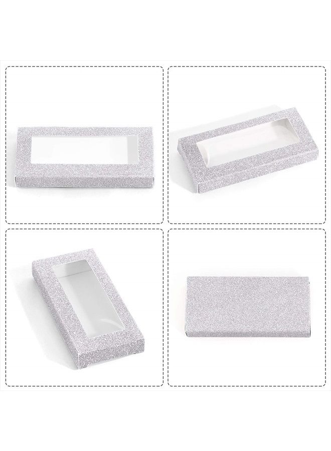 30 Pieces Eyelashes Packaging Box, Empty Eyelash Boxes Lash Box Packaging Glitter Paper Eyelash Storage Box Soft Paper Lash Case (Silver)