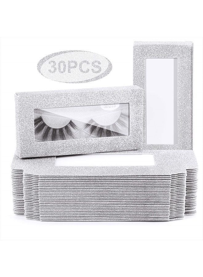 30 Pieces Eyelashes Packaging Box, Empty Eyelash Boxes Lash Box Packaging Glitter Paper Eyelash Storage Box Soft Paper Lash Case (Silver)