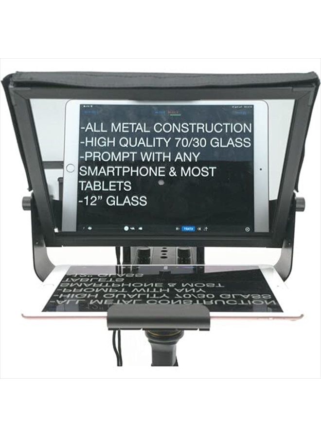 TMP100 Adjustable iPad/ Tablet/ Smartphone Teleprompter Beam Splitter 70/30 Glass w/ Carry Case No Plastic All Metal / No Assembly Required