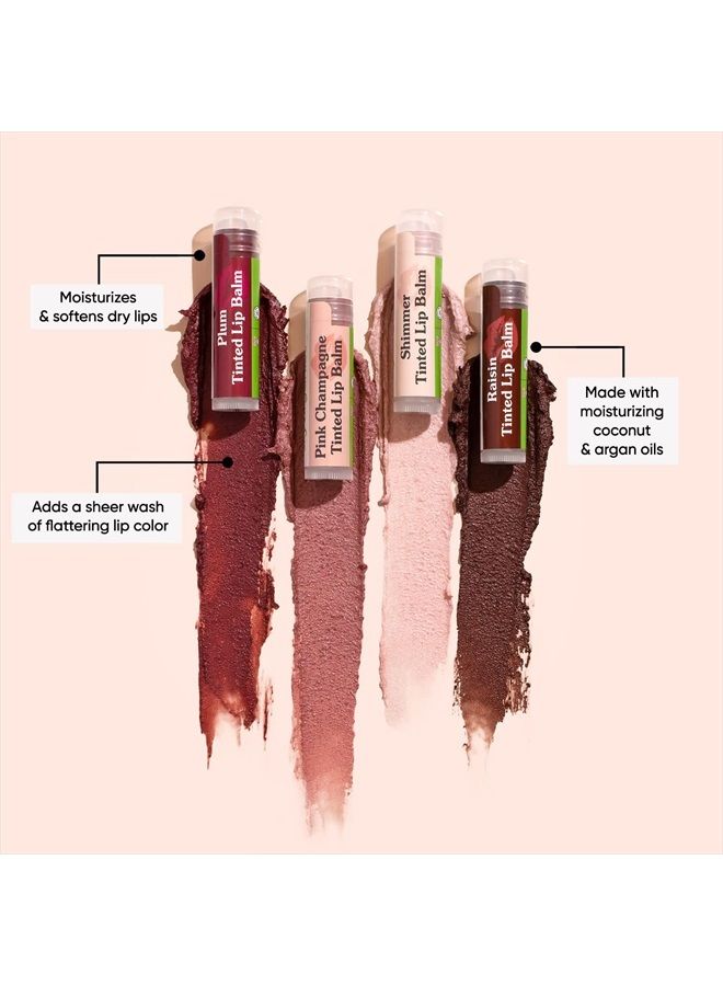 Tinted Lip Balms for Lips to Moisturize, Soften & Add A Wash of Color, Four Assorted Shades, 4pk.