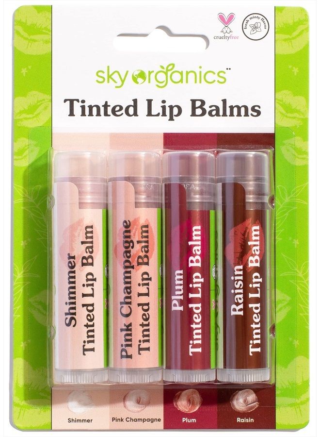 Tinted Lip Balms for Lips to Moisturize, Soften & Add A Wash of Color, Four Assorted Shades, 4pk.