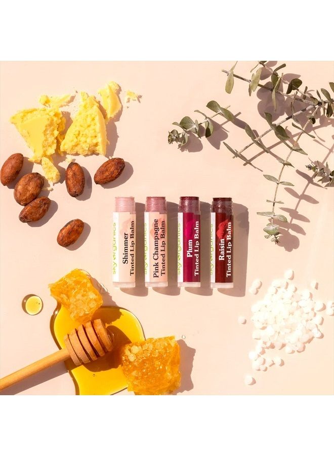 Tinted Lip Balms for Lips to Moisturize, Soften & Add A Wash of Color, Four Assorted Shades, 4pk.
