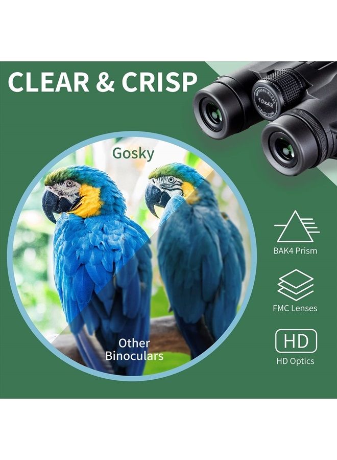 10x42 Roof Prism Binoculars for Adults, HD Professional Binoculars for Bird Watching Travel Stargazing Hunting Concerts Sports-BAK4 Prism FMC Lens-with Phone Mount Strap Carrying Bag