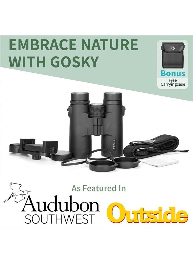 10x42 Roof Prism Binoculars for Adults, HD Professional Binoculars for Bird Watching Travel Stargazing Hunting Concerts Sports-BAK4 Prism FMC Lens-with Phone Mount Strap Carrying Bag