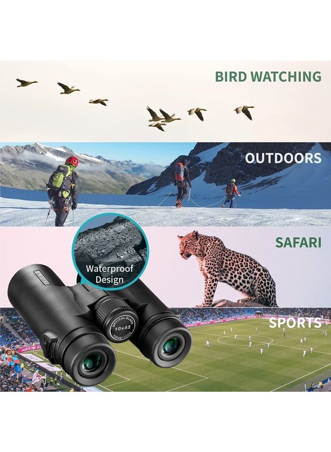 10x42 Roof Prism Binoculars for Adults, HD Professional Binoculars for Bird Watching Travel Stargazing Hunting Concerts Sports-BAK4 Prism FMC Lens-with Phone Mount Strap Carrying Bag