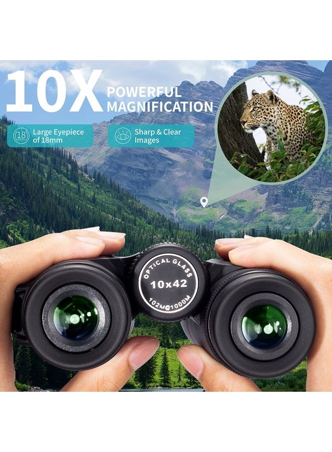 10x42 Roof Prism Binoculars for Adults, HD Professional Binoculars for Bird Watching Travel Stargazing Hunting Concerts Sports-BAK4 Prism FMC Lens-with Phone Mount Strap Carrying Bag
