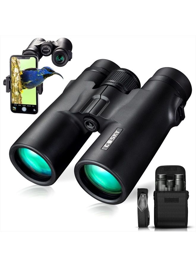 10x42 Roof Prism Binoculars for Adults, HD Professional Binoculars for Bird Watching Travel Stargazing Hunting Concerts Sports-BAK4 Prism FMC Lens-with Phone Mount Strap Carrying Bag