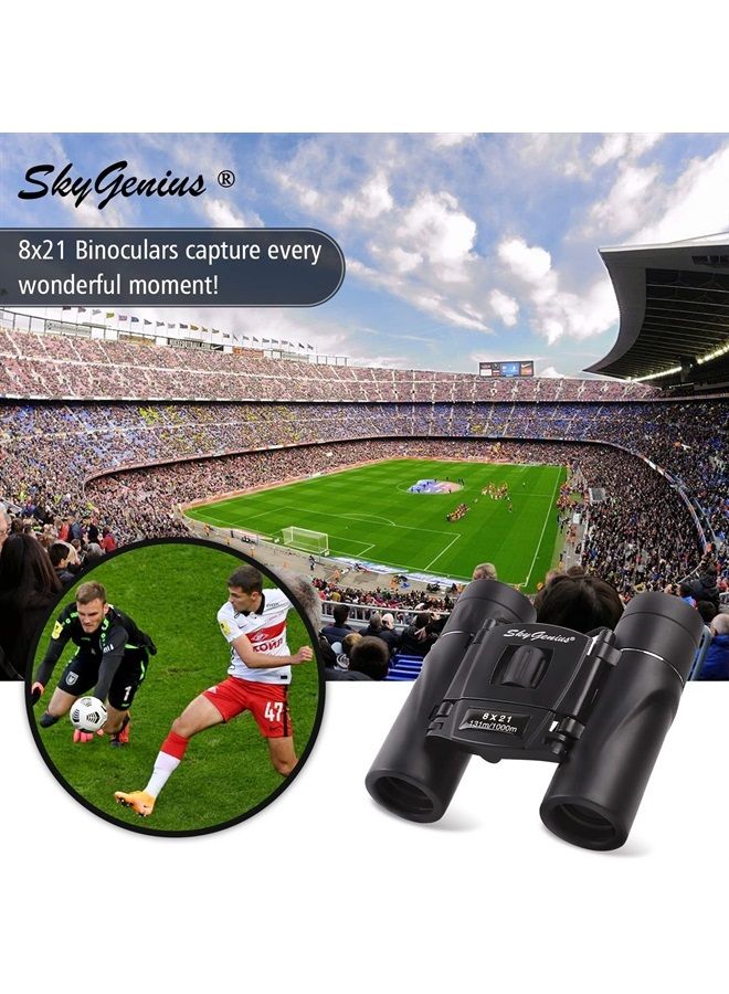 8x21 Small Compact Lightweight Binoculars for Concert Theater Opera .Mini Pocket Folding Binoculars w/Fully Coated Lens for Travel Hiking Bird Watching Adults Kids(0.38lb)
