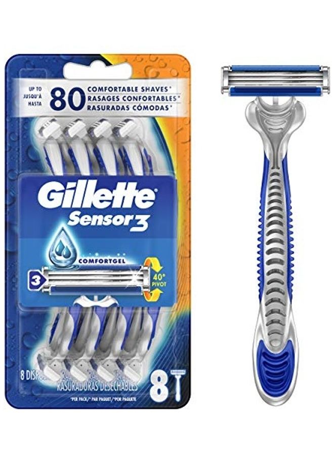 8-Piece Sensor3 Disposable Razor Silver/Blue