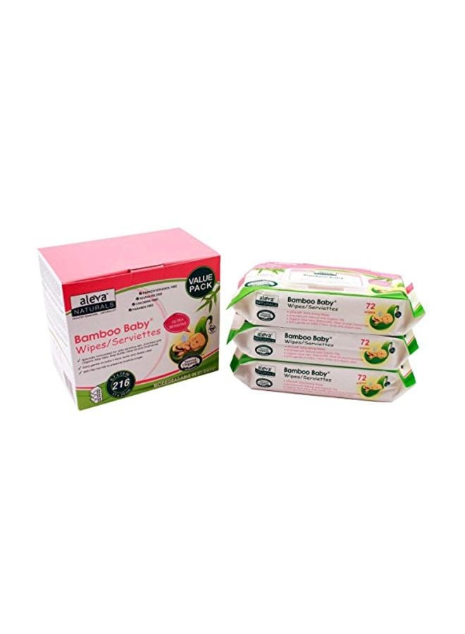 Bamboo Baby Wipes Value Box 3 Packs x 72 Wipes, 216 Count