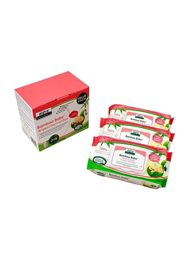 Bamboo Baby Wipes Value Box 3 Packs x 72 Wipes, 216 Count